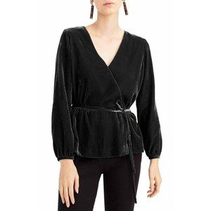 J. Crew Drapey Velvet Faux Wrap Tie Waist Blouse